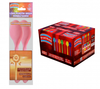 Lüks Plastik Kaşık Renkli 6 Adetli